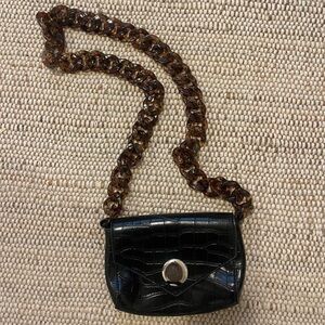 Princess Polly Black mini crocodile faux leather shoulder crossbody purse